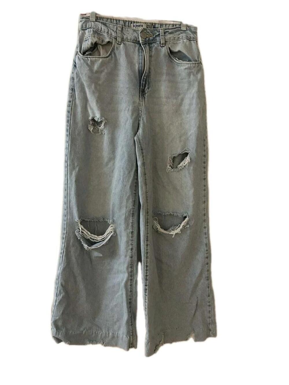 8jeans Women’s Brazil Size 40 US 14-16 Y2K Distressed Wide Leg Light Blue Denim